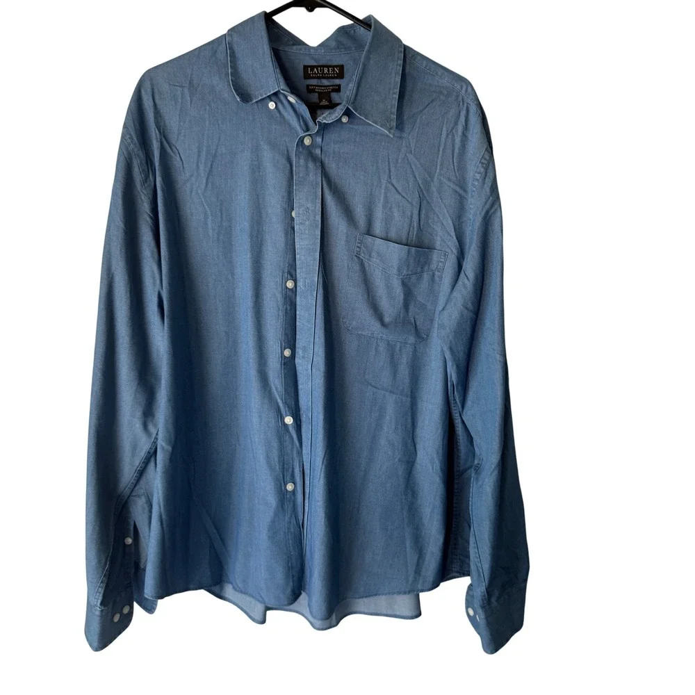 Lauren Ralph Lauren Black Label Chambray Button Shirt XL Blue‎ Preppy Western